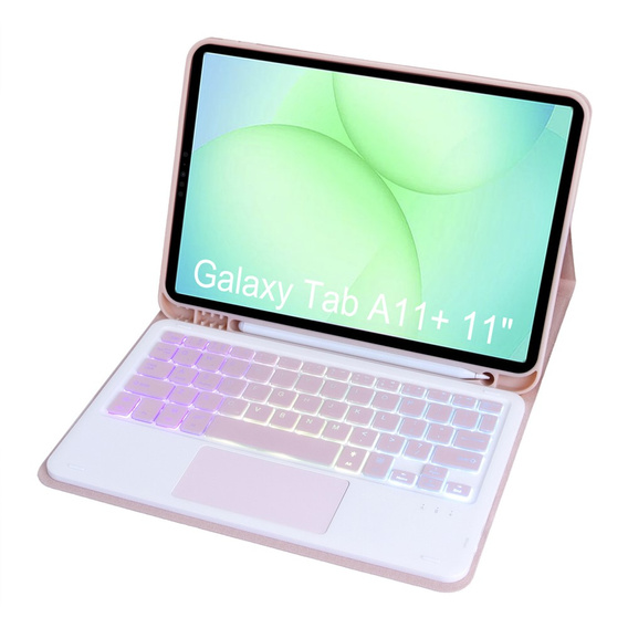 Etui z podświetlaną klawiaturą Bluetooth i touchpadem do Samsung Galaxy Tab A11+ – różowe