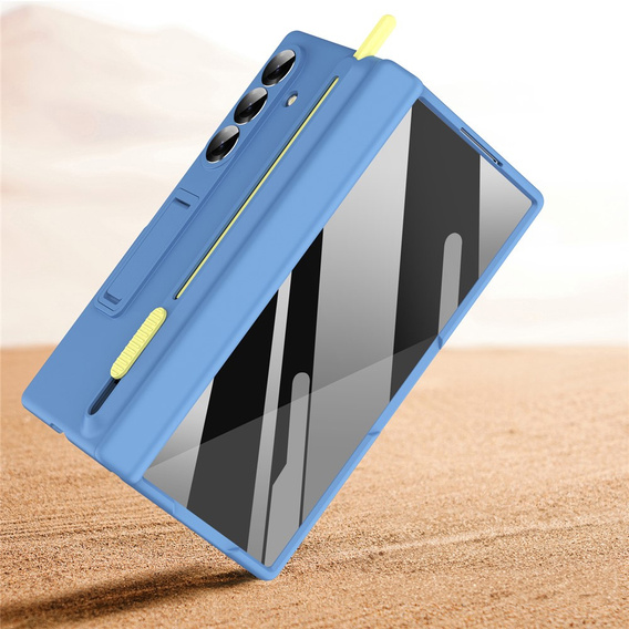 Etui do Samsung Galaxy Z Fold7 5G, z podstawką, szkłem i rysikiem - niebieskie