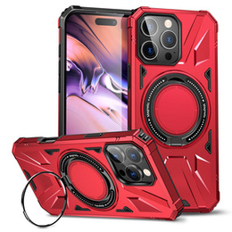 Etui do iPhone 16 Pro Max, pancerne z podstawką i blaszką do uchwytu, czerwone