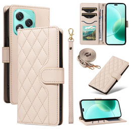 Etui portfelowe Rhombus ze skóry ekologicznej z paskiem do Honor 400 Lite – Beżowe