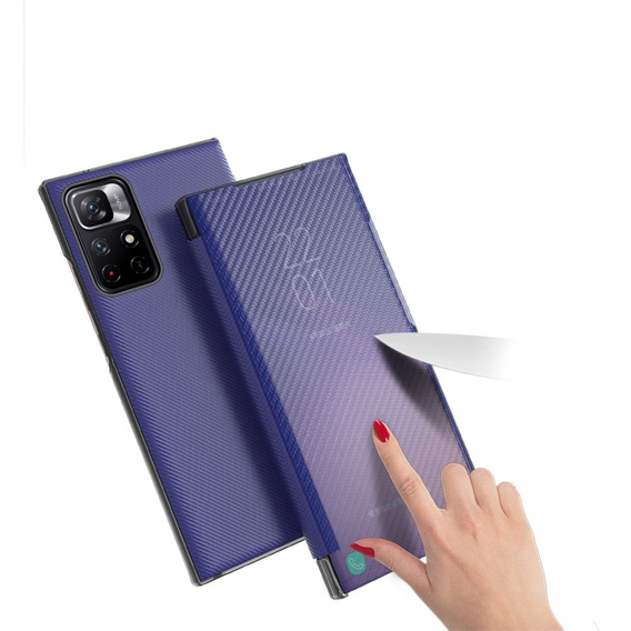 Etui Carbon Fiber Folio Flip do Xiaomi Poco M4 Pro 5G / Redmi Note 11S 5G, Purple 
