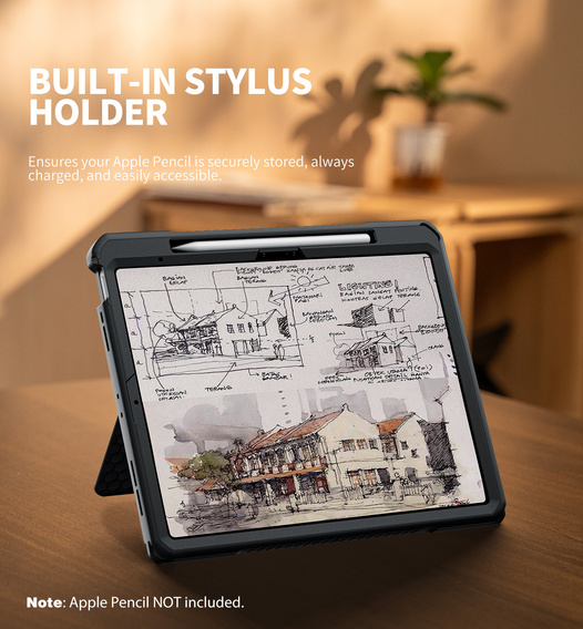 Etui Dexnor 360° do iPad Air 13" 2025/2024 (7/6 gen.), z paskiem i miejscem na rysik - czarne