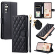 Etui z klapką do Samsung Galaxy S25 FE, Rhombus Crossbody Leather, czarne
