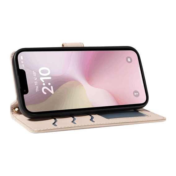 Etui z klapką do iPhone 16E, Rhombus Crossbody Leather, beżowe