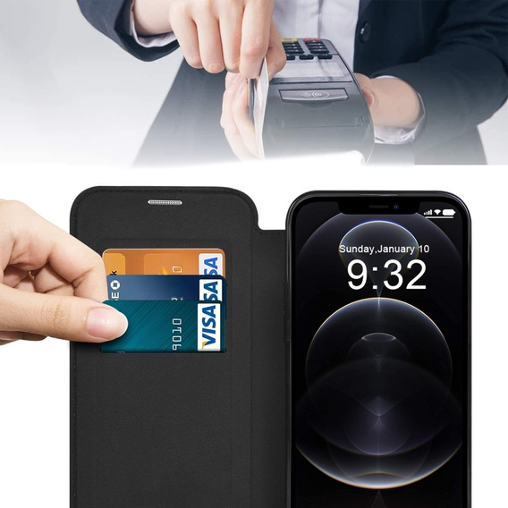 Etui z klapką do iPhone 12 Pro Max, RFID Wallet MagSafe z ochroną aparatu, czarne