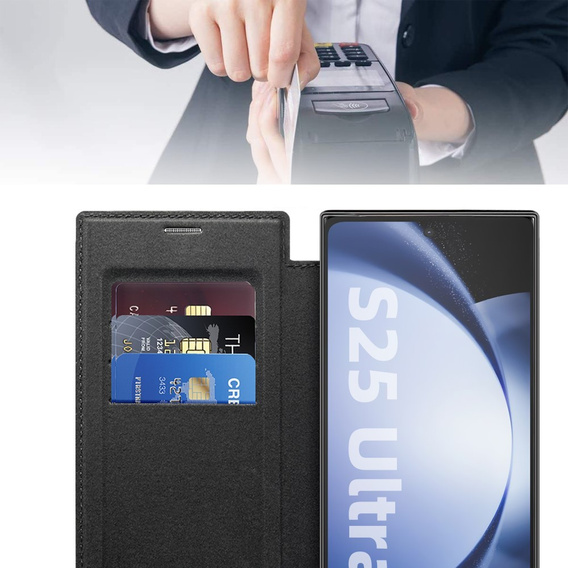 Etui z klapką do Samsung Galaxy S25 Ultra, RFID Wallet MagSafe z ochroną aparatu, czarne