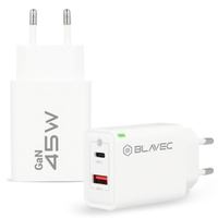 Ładowarka sieciowa Blavec BC5 GaN, PD QC 45W 3A, USB-C USB-A, Biała