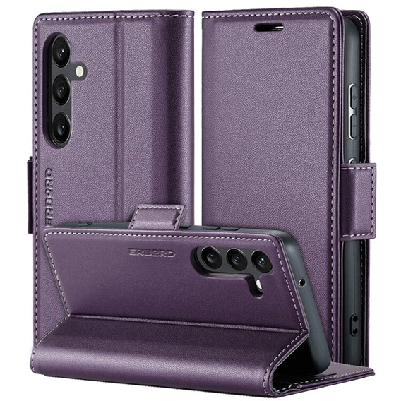 Etui do Samsung Galaxy A16, ERBORD Glossy Litchi, portfel z klapką, fioletowe