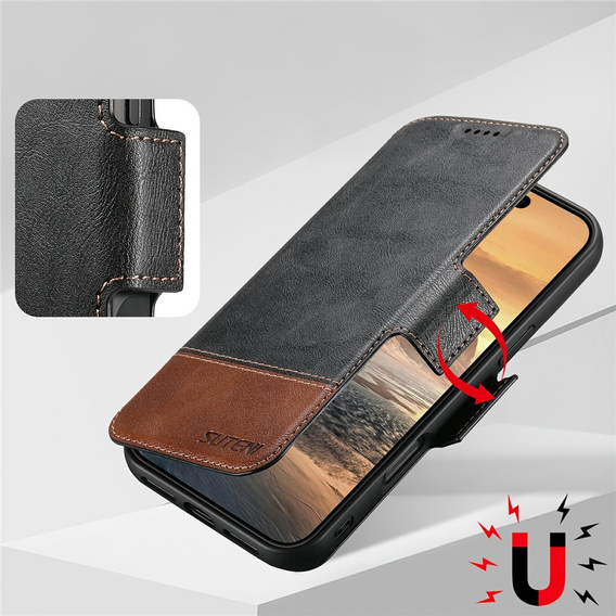 Etui z klapką 2w1 SUTENI do iPhone 17 Pro, do MagSafe, czarne