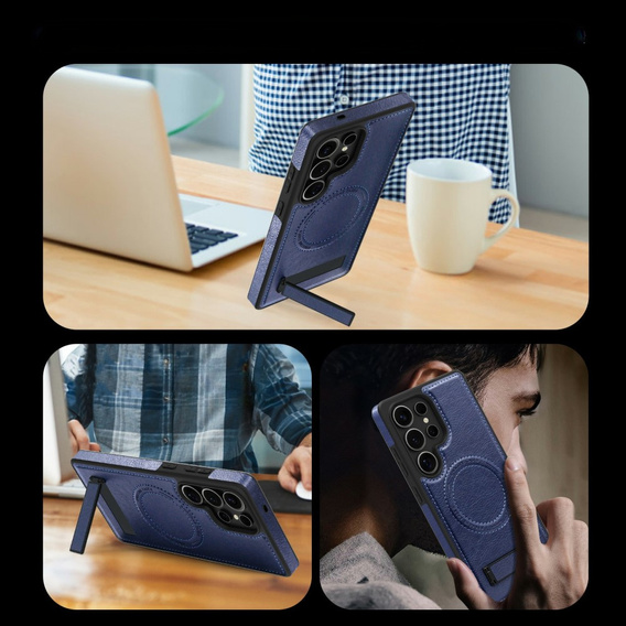 Etui skórzane z podstawką do Samsung Galaxy S25 Ultra – kompatybilne z MagSafe, sapphire