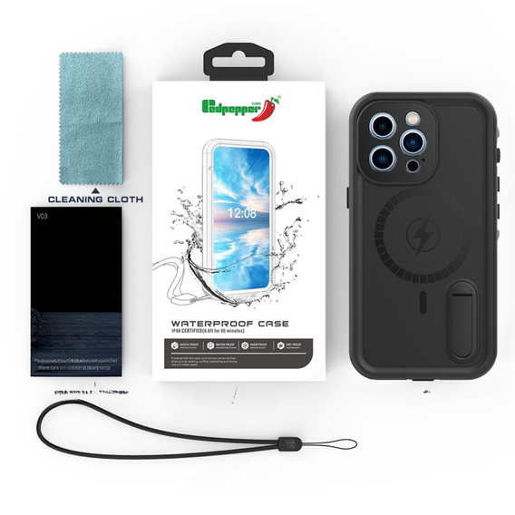 Etui wodoodporne do iPhone 13 Pro, Redpepper, do MagSafe, czarne