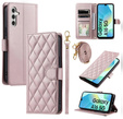 Etui z klapką do Samsung Galaxy A16 / A16 5G, Rhombus Crossbody Leather, różowe rose gold