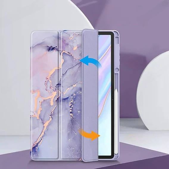 Etui do Samsung Galaxy Tab S10 FE+ Plus, Smartcase Hybrid, z miejscem na rysik, Marble fioletowe