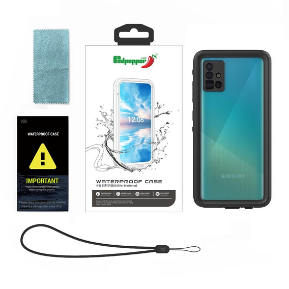 Etui Wodoodporne IP68 do Samsung Galaxy A51 4G, Redpepper, czarne