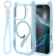 Etui do iPhone 16 Pro, do MagSafe, Cute Cat, niebieskie + Szkło na ekran