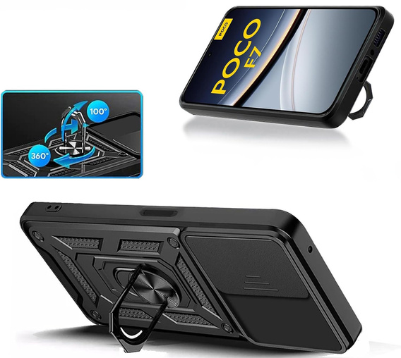 Etui pancerne do Xiaomi Poco F7, CamShield Slide, czarne
