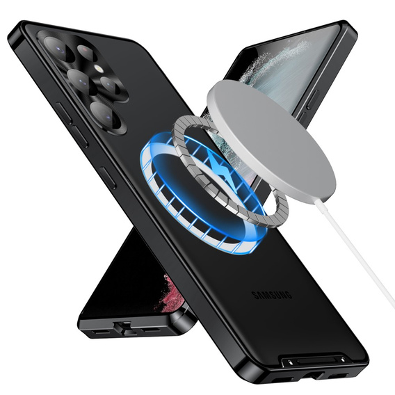 Etui z ochroną aparatu do Samsung Galaxy S23 Ultra, CamShield MagSafe, przezroczyste / czarne