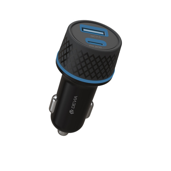 Devia ładowarka samochodowa Extreme PD + QC 52,5W 1x USB-C 1x USB czarna + kabel USB-C – Lightning