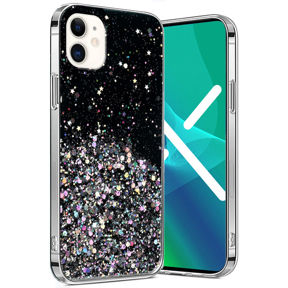 Zestaw Etui Brokat do iPhone 12/12  Pro, Czarne + Szkło