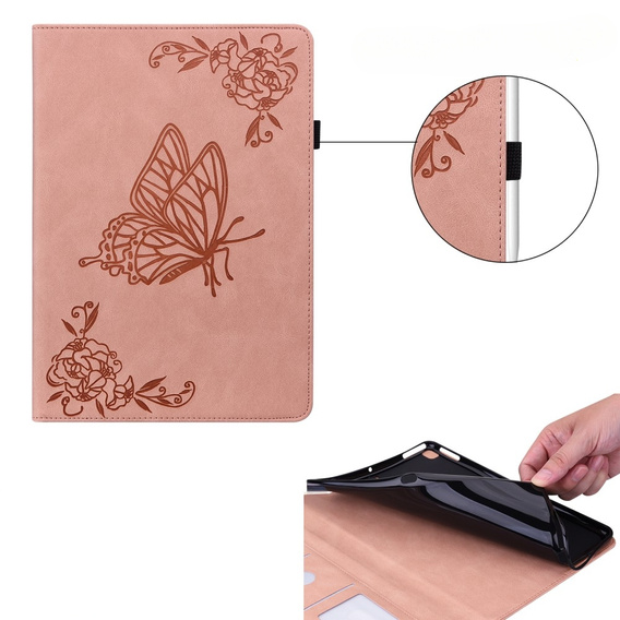 Etui do Lenovo Tab M9, Wallet Pen Slot, butterflies, różowe