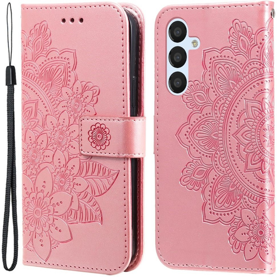 Zestaw Etui z klapką do Samsung Galaxy A54 5G, portfel Mandala i kwiaty, rose gold różowe + szkło