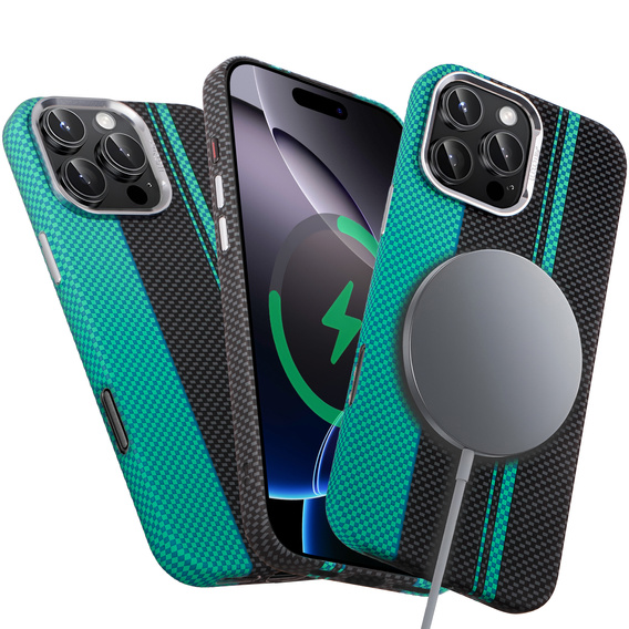 Etui do iPhone 16 Pro Max, Carbon Fiber MagSafe, czarne / niebieskie