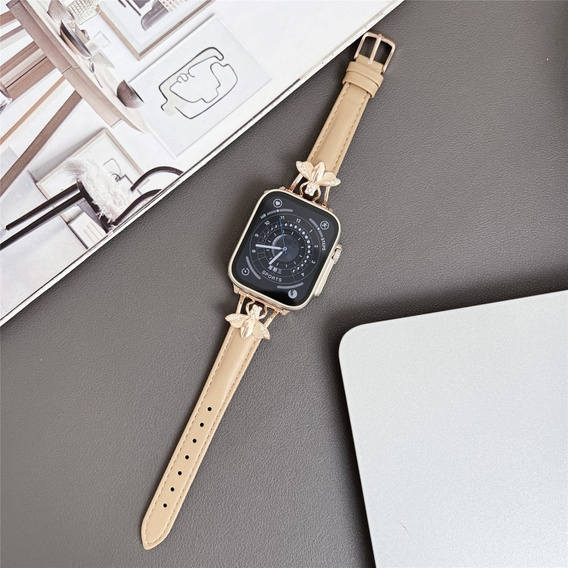 Pasek Skórzany do Apple Watch 1/2/3/4/5/6/7/8/9/10/11/SE Ultra 1/2/3 42/44/45/46/49mm, Beżowy