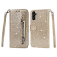 Etui z klapką do Samsung Galaxy A35 5G, Wallet Zipper Pocket Glittery, złote