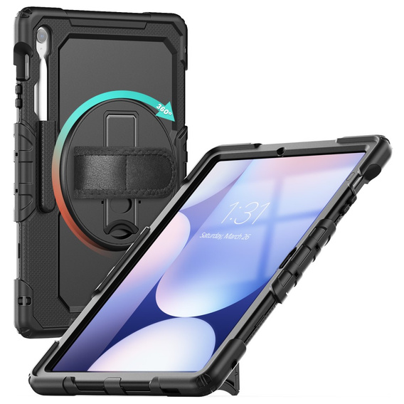 Etui do Samsung Galaxy Tab S10 FE+ (SM‑X620/X626B) – folia PET i pasek na ramię – czarne