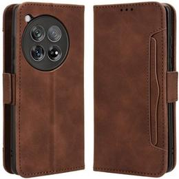Etui z klapką do OnePlus 12 5G, Card Slot, brązowe