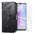 Zestaw Etui z klapką do Oppo A78 5G, Motyl, Czarne + szkło