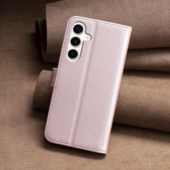 Etui z klapką do Samsung Galaxy S23 FE, BINFEN Wallet, różowe rose gold + szkło 9H