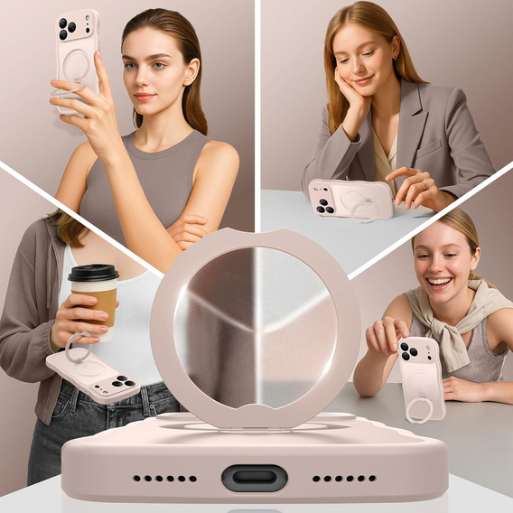 Etui do iPhone 17 Pro, Spin MagSafe Stand Wave Edge, Rose Gold