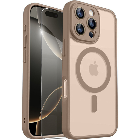 Etui do iPhone 16 Pro Max, do MagSafe, ERBORD Matt Case, desert titanium + Szkło na ekran