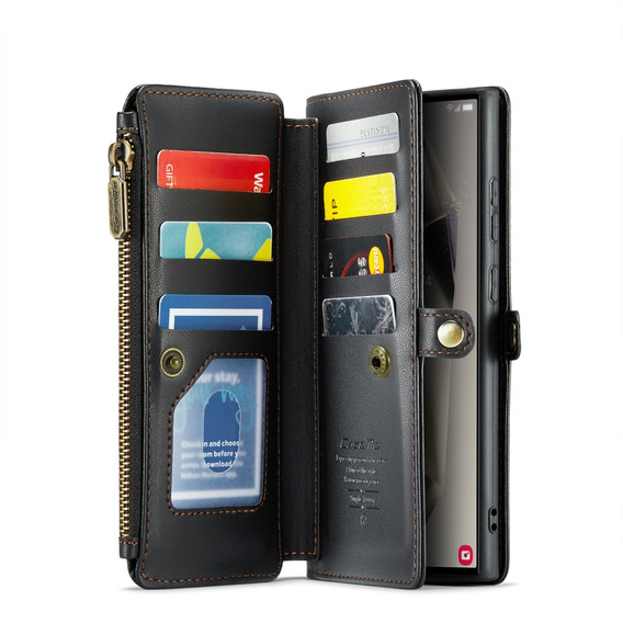 Etui CASEME do Samsung Galaxy S25 Ultra, RFID Leather Wallet, z paskiem na ramię, czarne