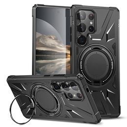 Etui do Samsung Galaxy S25 Ultra, pancerne z podstawką i blaszką do uchwytu, czarne