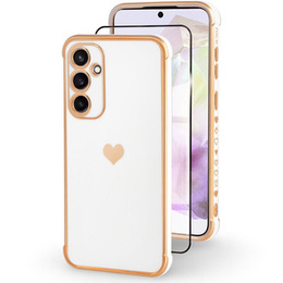 Etui do Samsung Galaxy A35 5G, Electro heart, białe + Szkło Full Glue Ceramic