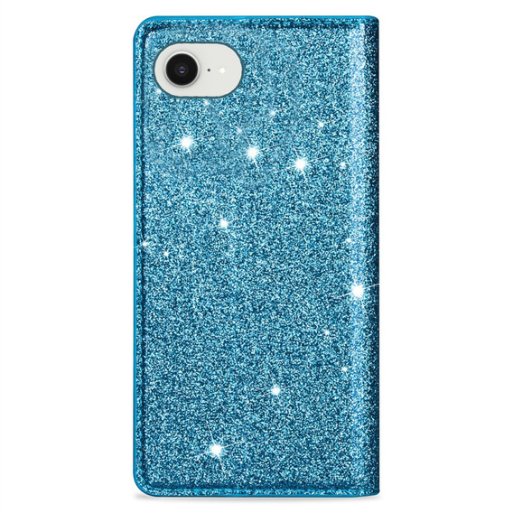 Etui z klapką do iPhone 16E, Card Slot Glittery, niebieskie