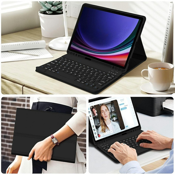 Etui z klawiaturą do Samsung Galaxy Tab S10 Lite / S10 FE / S9 FE, Leather Pen Slot, czarne
