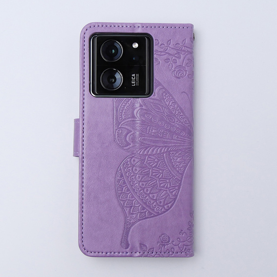 Zestaw Etui z klapką do Xiaomi 13T / 13T Pro, Motyl, fioletowe + Szkło 