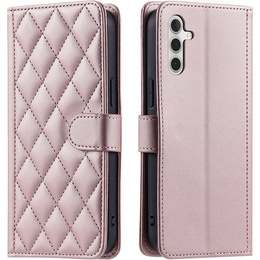 Etui z klapką do Samsung Galaxy A16 / A16 5G, Rhombus Crossbody Leather, różowe rose gold