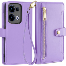 Etui z klapką do Oppo Reno 13, Wallet Zipper Pocket, fioletowe