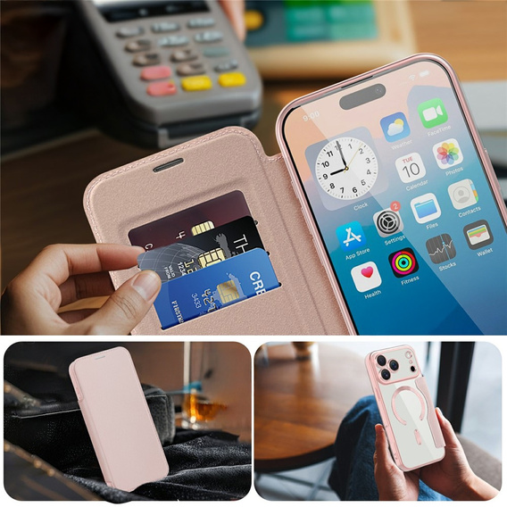 Etui z klapką do iPhone 17 Pro Max, RFID Wallet MagSafe z ochroną aparatu, różowe