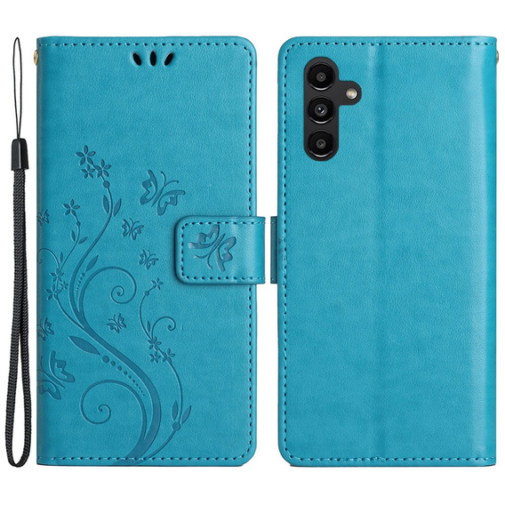 Etui z klapką do Samsung Galaxy A25 5G, Butterfly , niebieskie+ szkło 9H