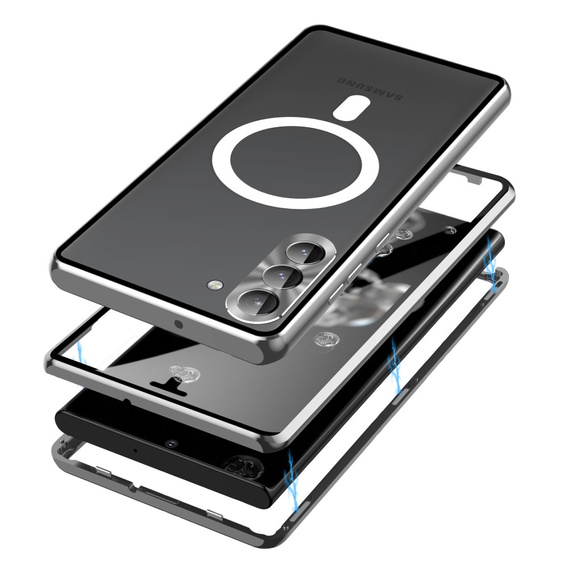 Etui Magnetic Dual Glass MagSafe do Samsung Galaxy S24, srebrne