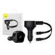Ładowarka samochodowa Baseus Enjoyment z kablami USB-C + Lightning 3A, 30W - czarna