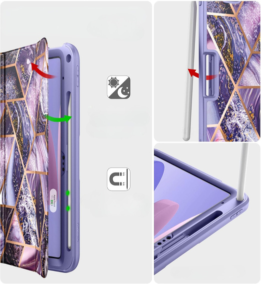Etui ochronne do iPada 11" 2025 A16 (11 gen.) / 10.9" 2022 (10 gen.), Suritch Full Body Marmur, fioletowe