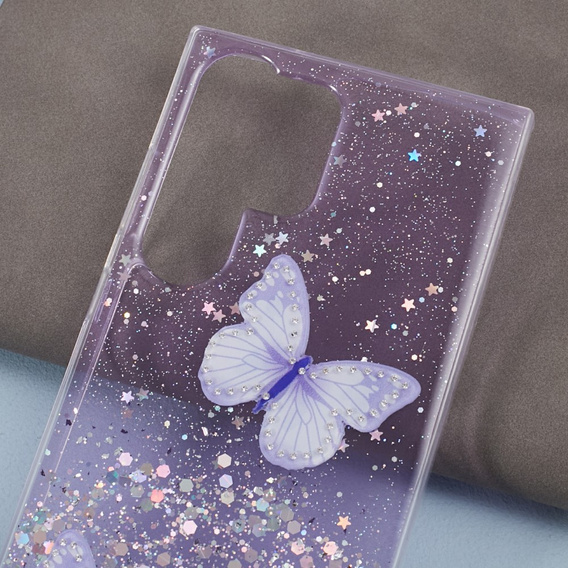 Etui do Samsung Galaxy S24 Ultra, Glitter Butterfly, fioletowe