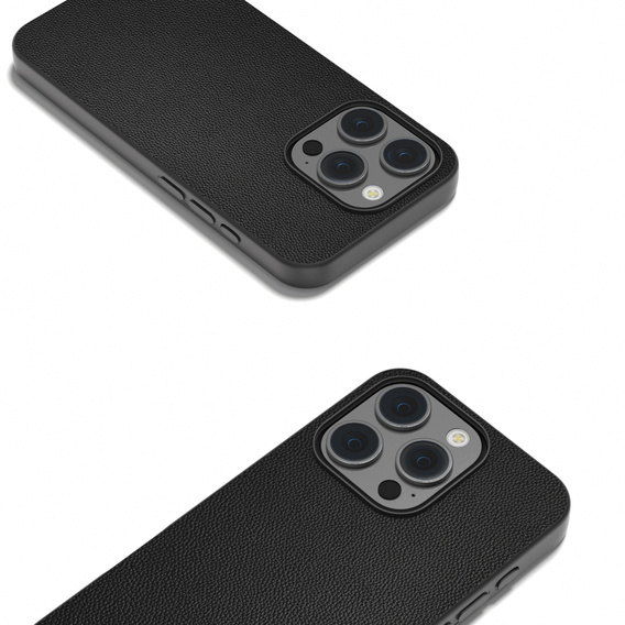 Etui skórzane do iPhone 16 Pro, ERBORD Leather MagSafe, czarne + Szkło na ekran