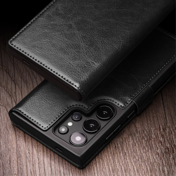Etui z klapką do Samsung Galaxy S25 Ultra, QIALINO Leather Wallet, czarne